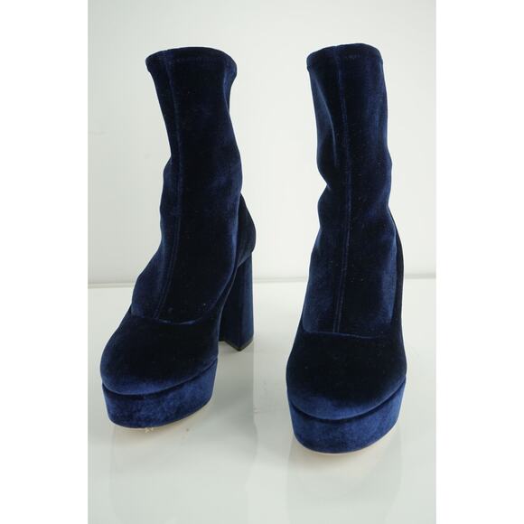 Miu Miu Blue Velvet Stretch Block Heel Platform Ankle Boots Size 35.5 $890 - Picture 3 of 11